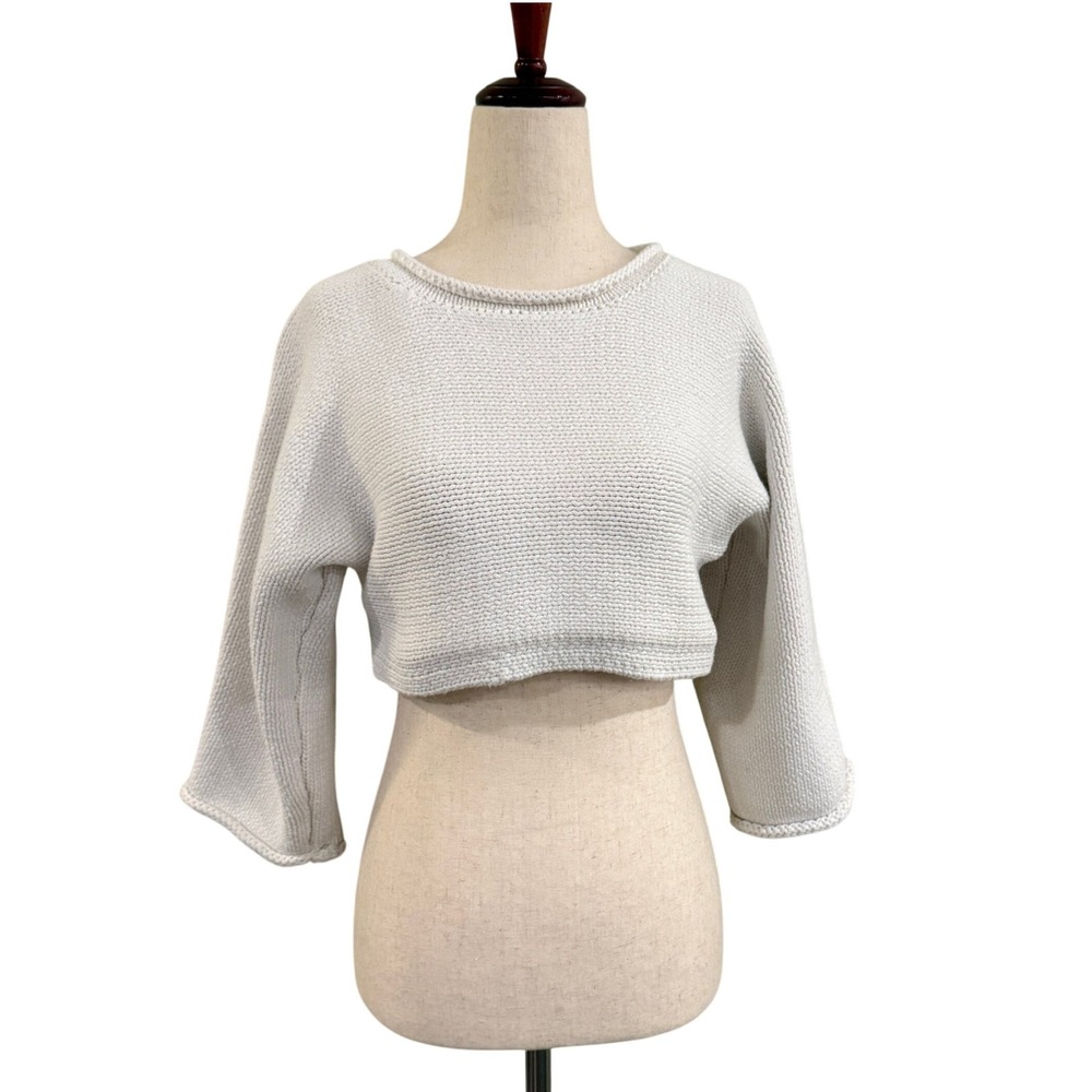 Silence + Noise Cropped Sweater Womens XS White Chunky Knit Minimalist Gorpcore